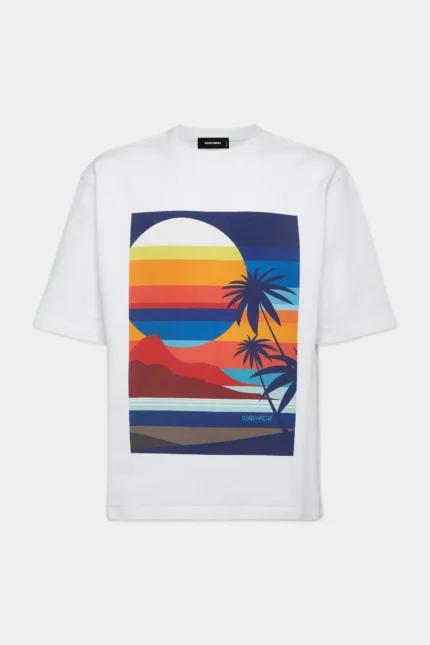 Dsquared2 Summer Lovers Loose Fit Short Sleeve Sunset CrewneckT Shirt (2)