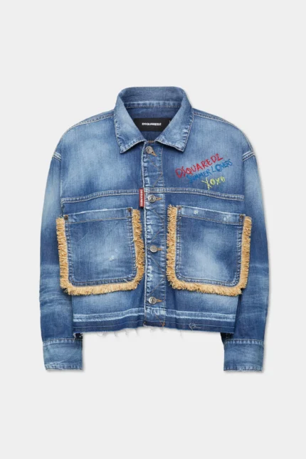 Dsquared2 Summer Lovers Medium Wash Maxi Jean Jacke (5)